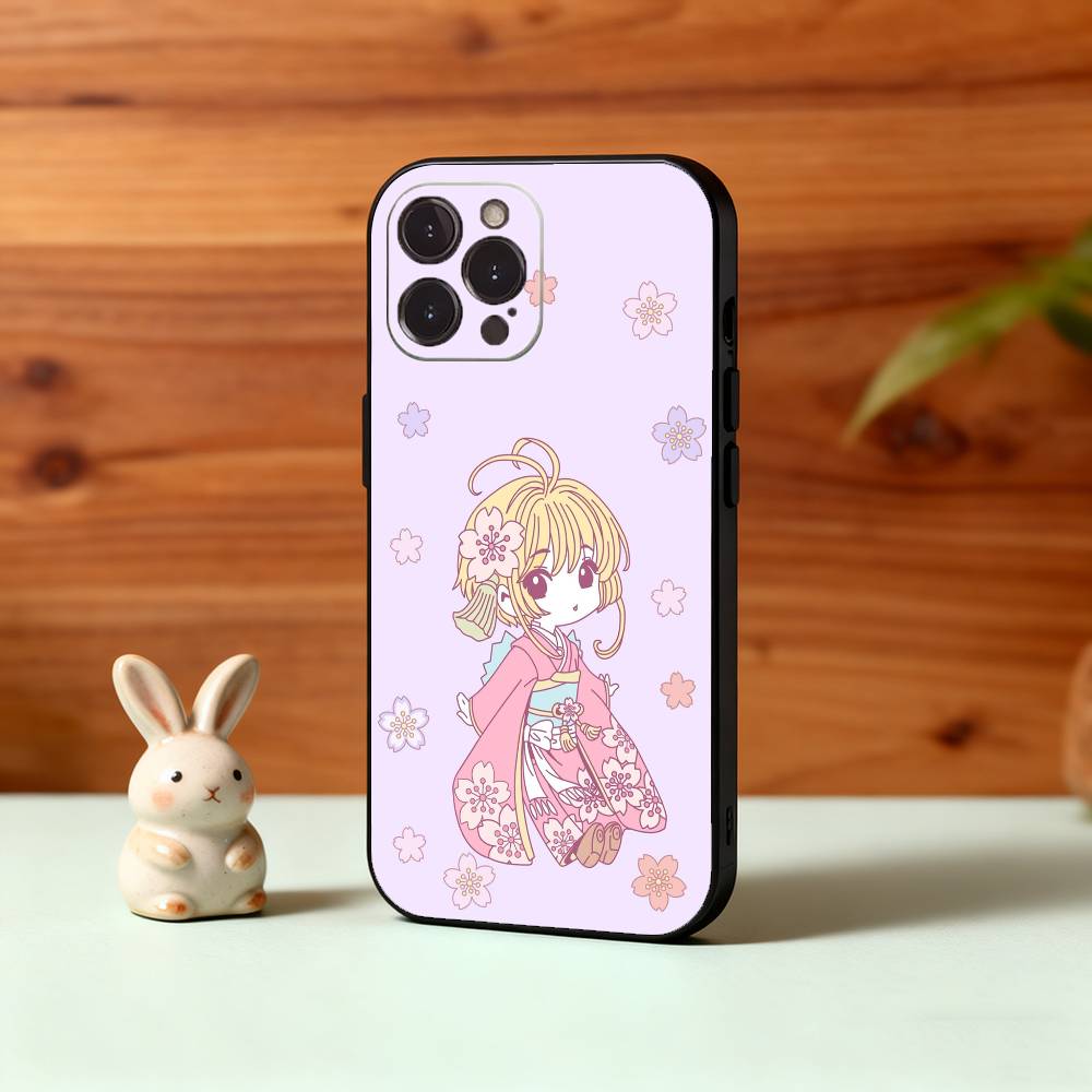 Card C-Captor Anime S-Sakura Phone Case For iPhone17,16,15,14,13,12Plus,Pro Max,XS,5G Soft Silicone Black Cover