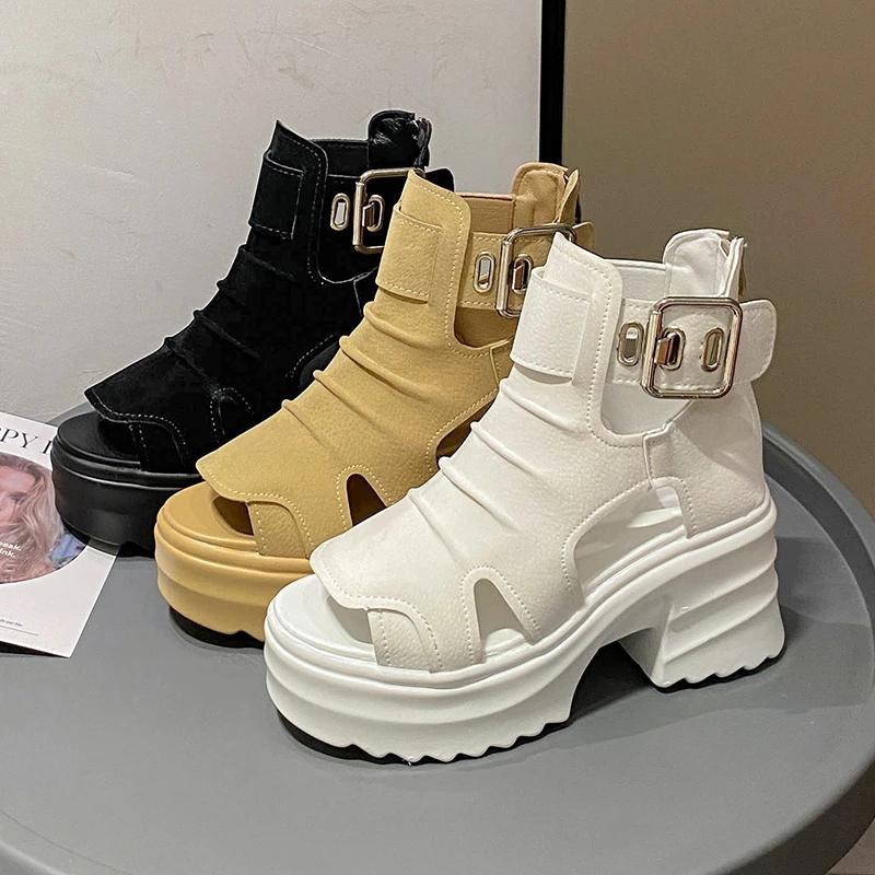 Fashion Thick soled Roman sponge cake hollowed out cool boots, fish mouth high heels, summer casual and comfortable sandals for women