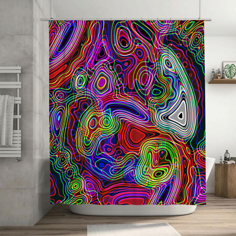 Psychedelic Shower Curtain Multicolored Swirls Patterns Modern Bathroom Decor Waterproof Fabric Easy Installation for Kids Adult
