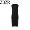 Za Autumn New Women Clothes 2025 Western Style Sleeveless Leather Effect Patchwork Medium Length Dress 5029189