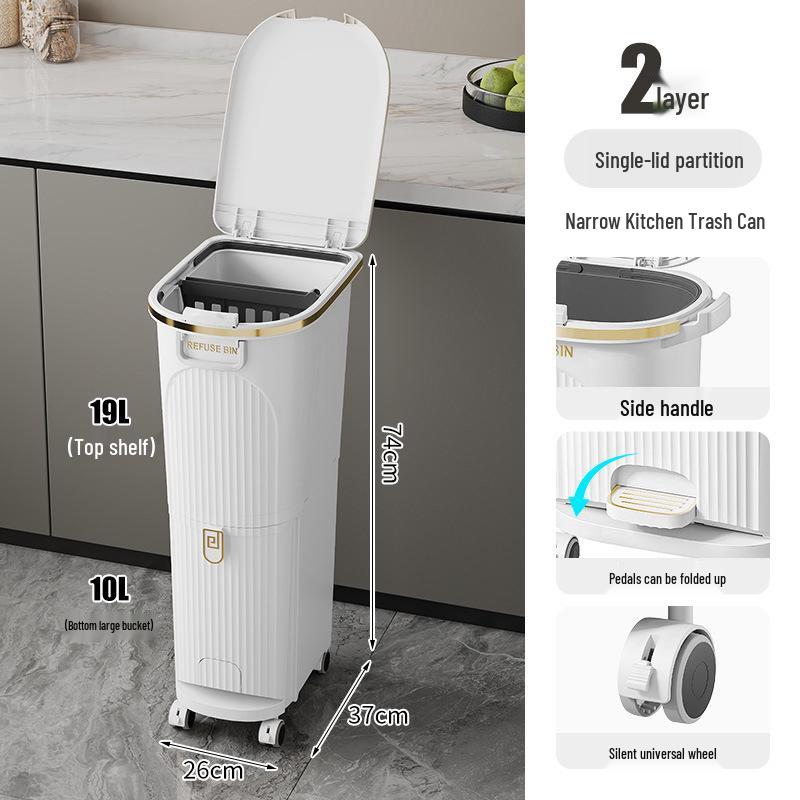 Luxusní vysoký odpadkový koš v japonském stylu s nožním pedálem pro suchý a mokrý odpad