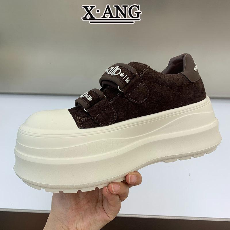 Thick-soled height-increasing small women's shoes leather Velcro board shoes new autumn casual sports shoes little white shoes