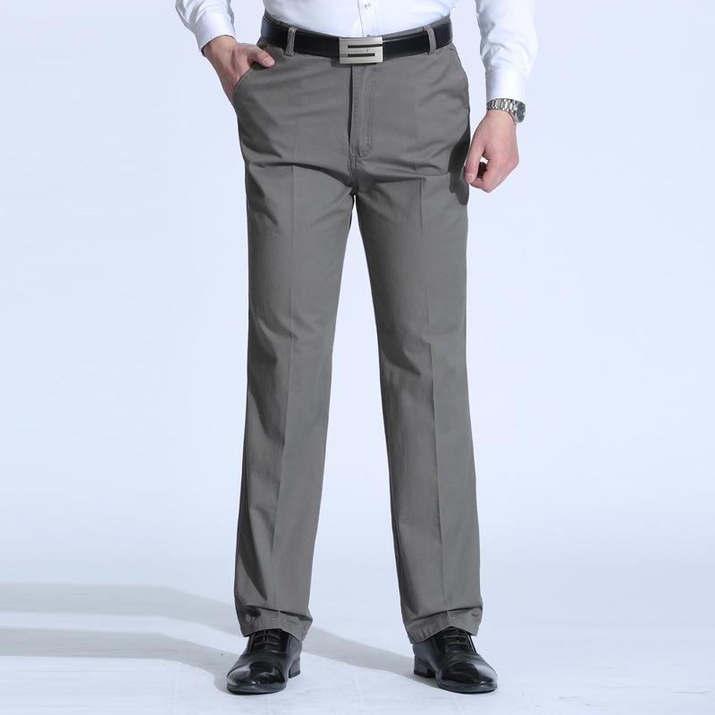 Spring and summer new half polyester half cotton middle-aged men's casual trousers loose straight business men's trousers