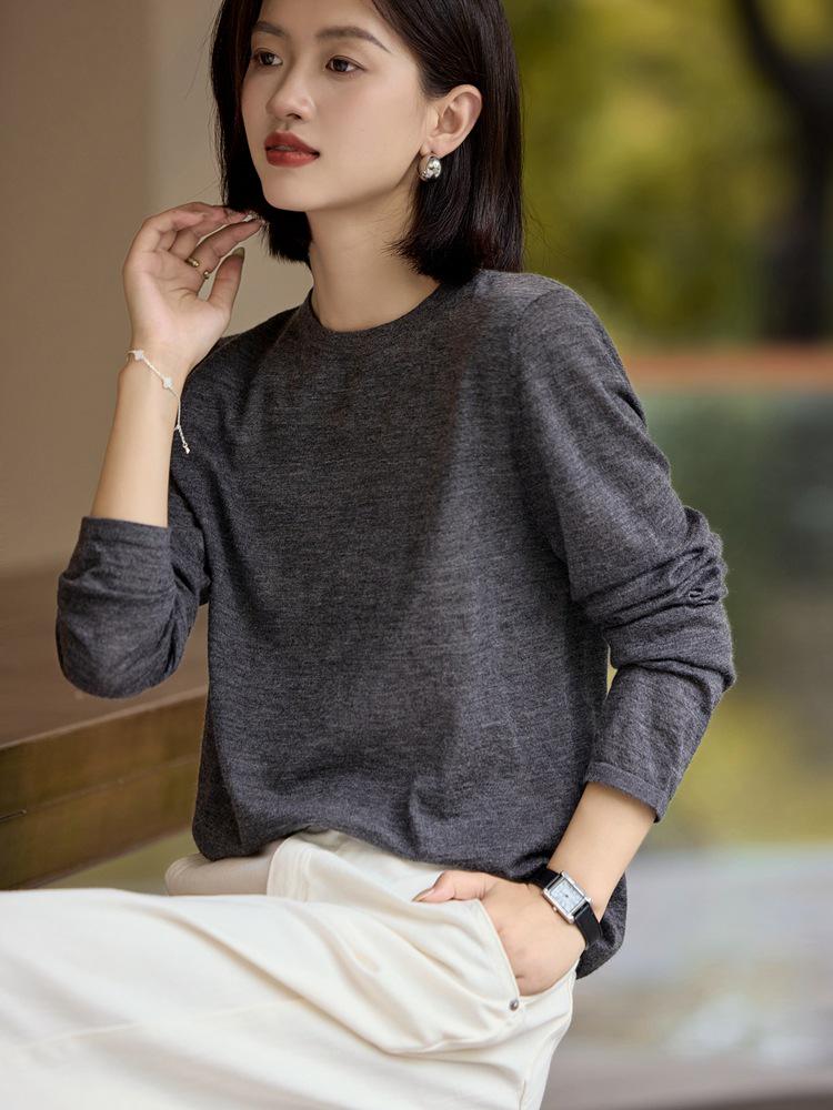 2025 Autumn Women's 80-Count Fine-Spun 100% Cashmere Crew Neck Knit Long Sleeve Base Layer