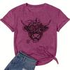 Women Summer T Shirt  Print Bull Head Pattern Short Sleeve Tees Casual   Printed  Tops