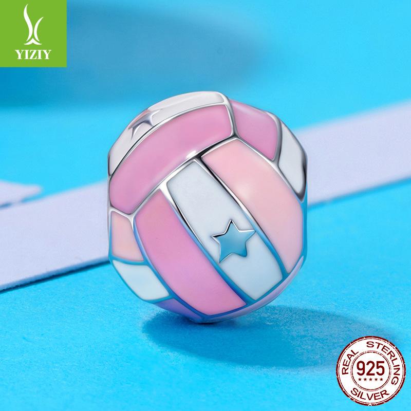 Różowe Siatkówka DIY Koralikowe Akcesoria, Słodki Sportowy Styl S925 Srebro Próby Koraliki Luźne Koraliki