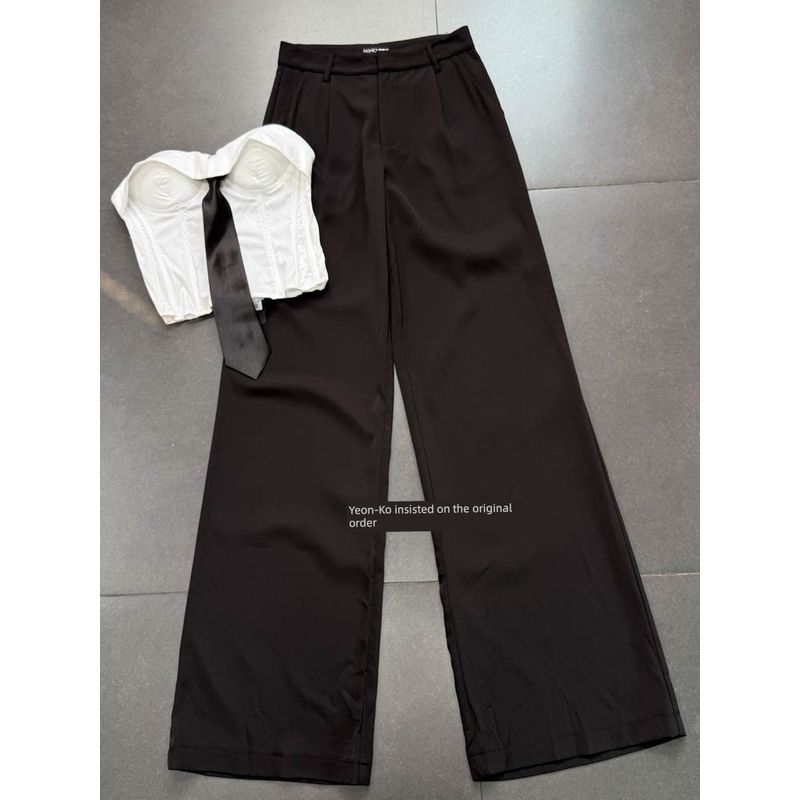 Foreign Trade Order FN Agent Gyaru Tie Tube Top Fashionable Set High Waist Wide Leg Suit Trousers Thin