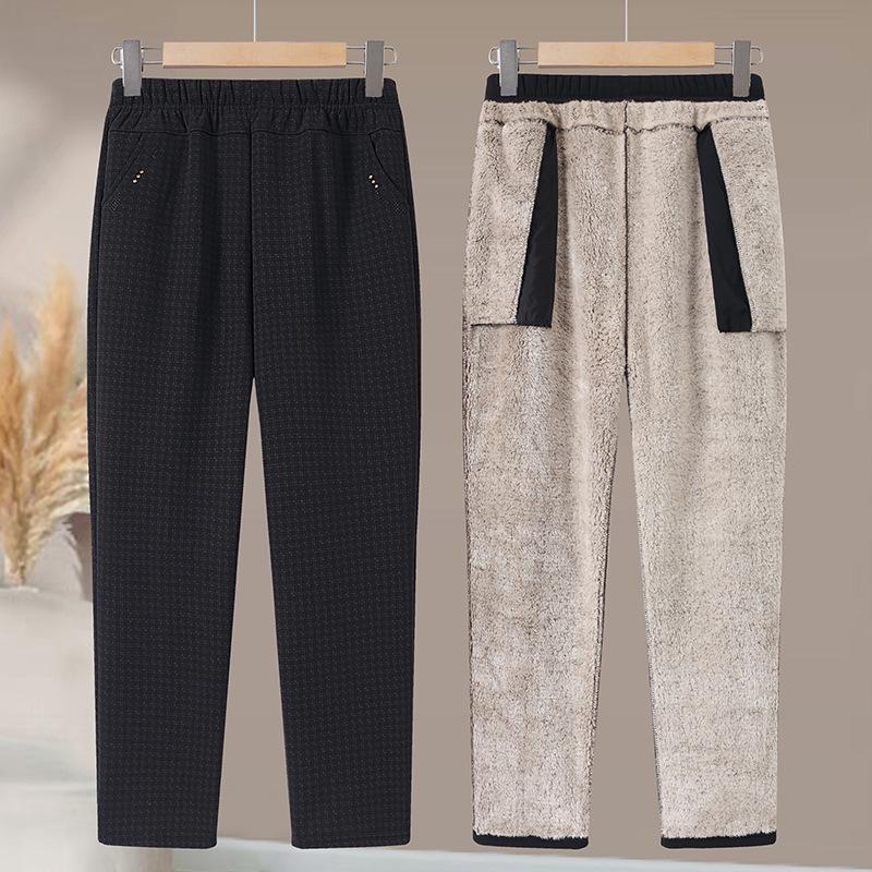 Verdickte Winter-Fleece-Samthose für Frauen mittleren Alters und ältere Frauen - Warm, gerade geschnitten, Übergröße