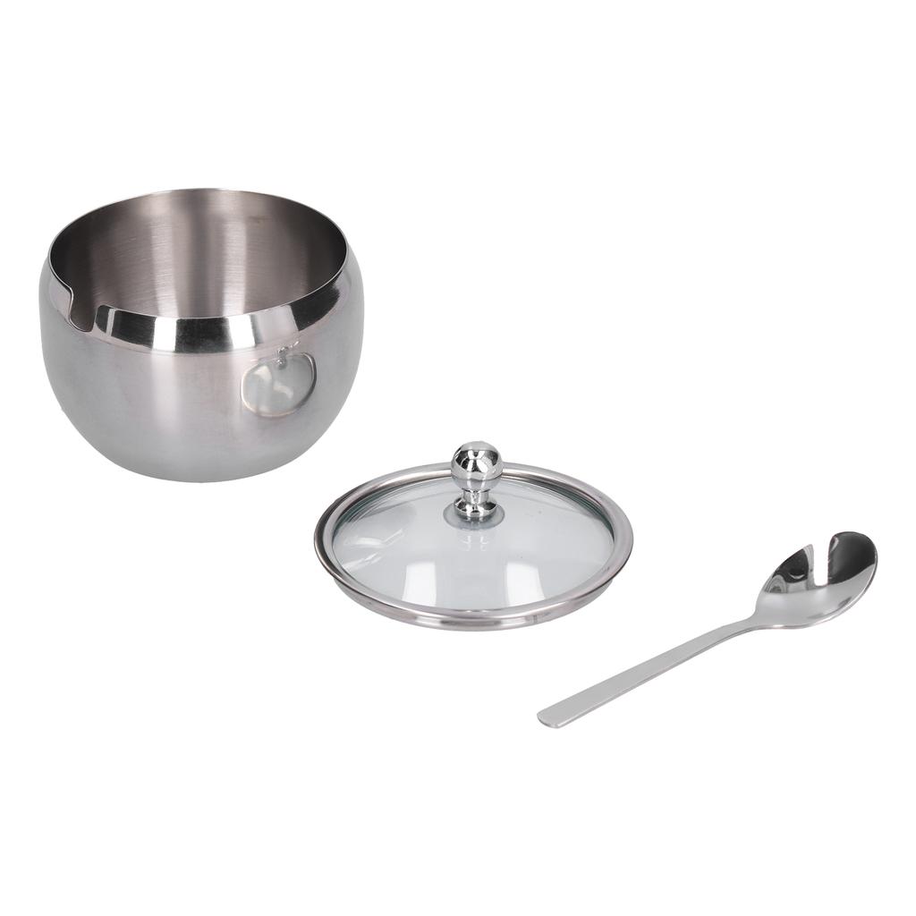 Stainless Steel Spice Jar Spices Container Salt Pepper Sugar Storage Organizer with Glass Cover