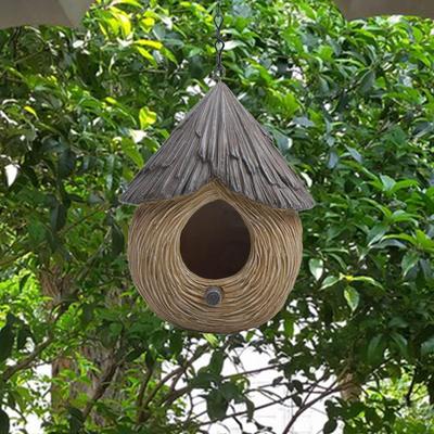 Bird House Decorative Hanging Sculpture, Rustic Novelty, Resin Figurine, Garden Statue for Yard,