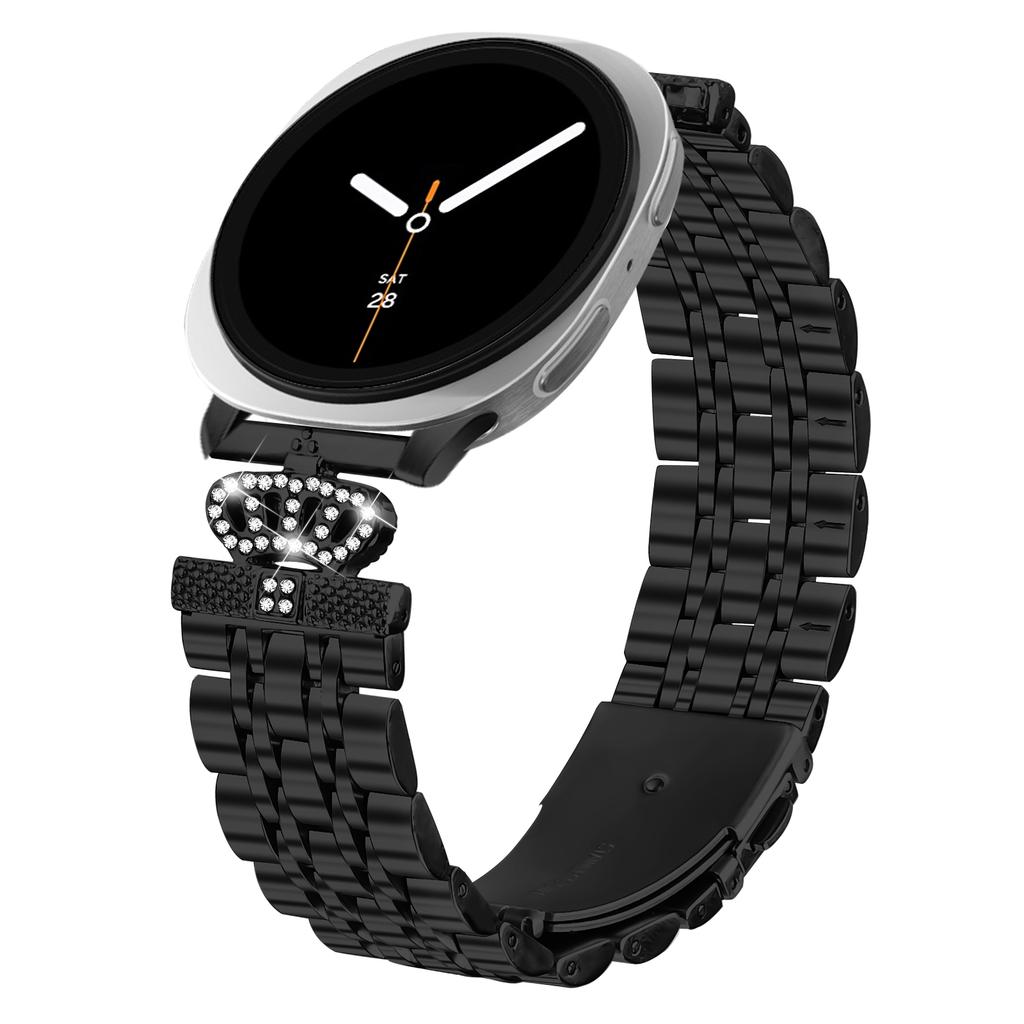 Watch Band with Connector for Samsung Galaxy Watch8 44mm/40mm/8 Classic 46mm 7-Bead Rhinestone Crown Metal Strap