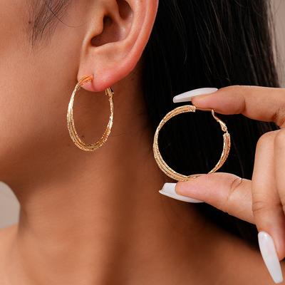 Geometric Multi-Layer Cross Round Silver Needle Earrings Simple Earrings