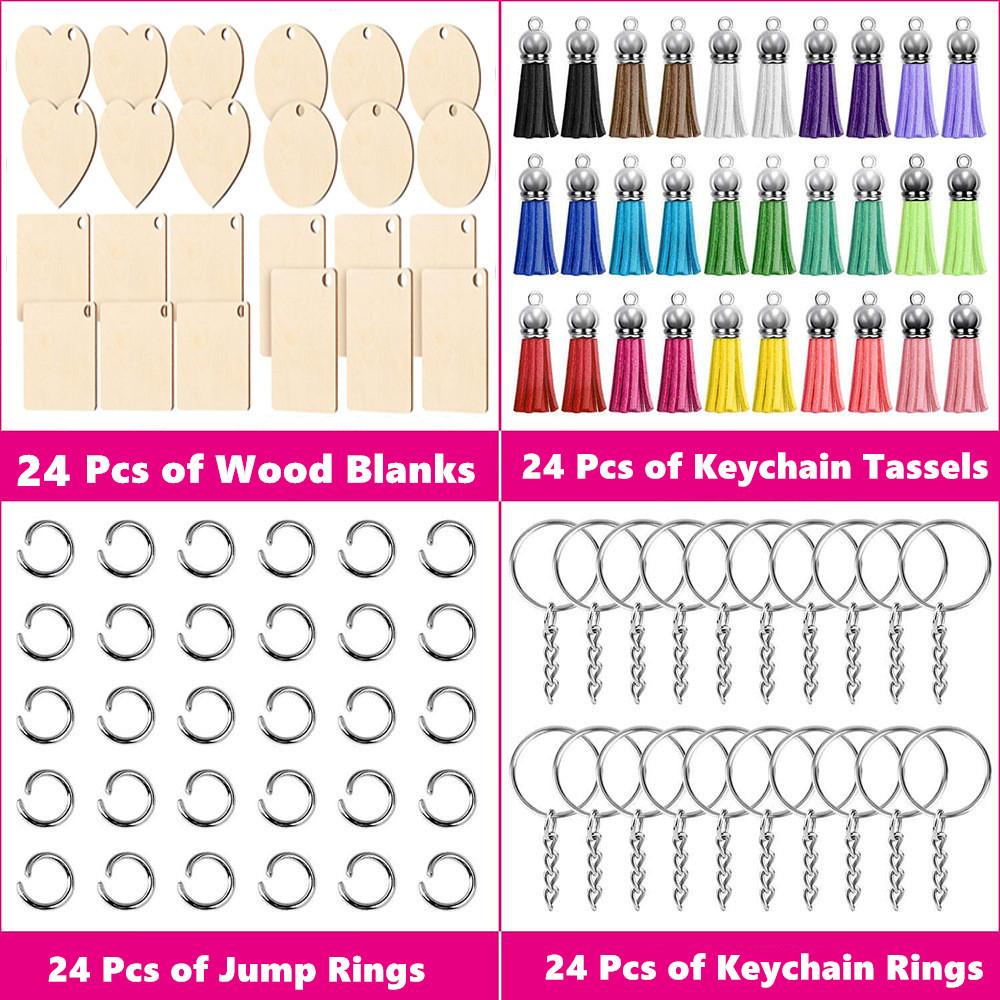96/160PCS Unfinished Wooden Keychains Blank Sublimate Keychain Key Ring With Leather Tassel For Decor Making DIY Craft Tags