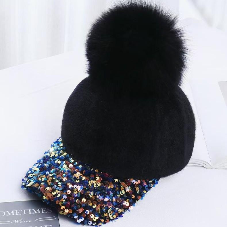 Autumn And Winter Warm Sequins Fashionable, Atmospheric And Beautiful Korean Version Women'S Colorful Baseball Cap Duckbill Cap