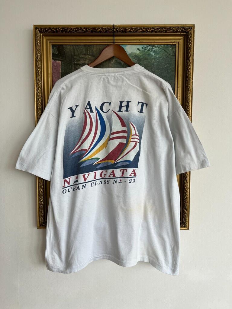 Unisex shirt Cotton Oversize Large Size Vintage 90s Yacht Navigata Ocean Class Yacht Club Surf Surfing White T-shirt