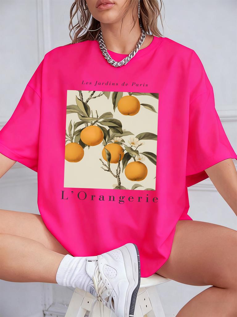 Fresh Oranges Fruits Print Short Sleeve TShirts Womens Summer Cotton Tee Shirts Loose ONeck Soft Tops Casual Womans Clothes