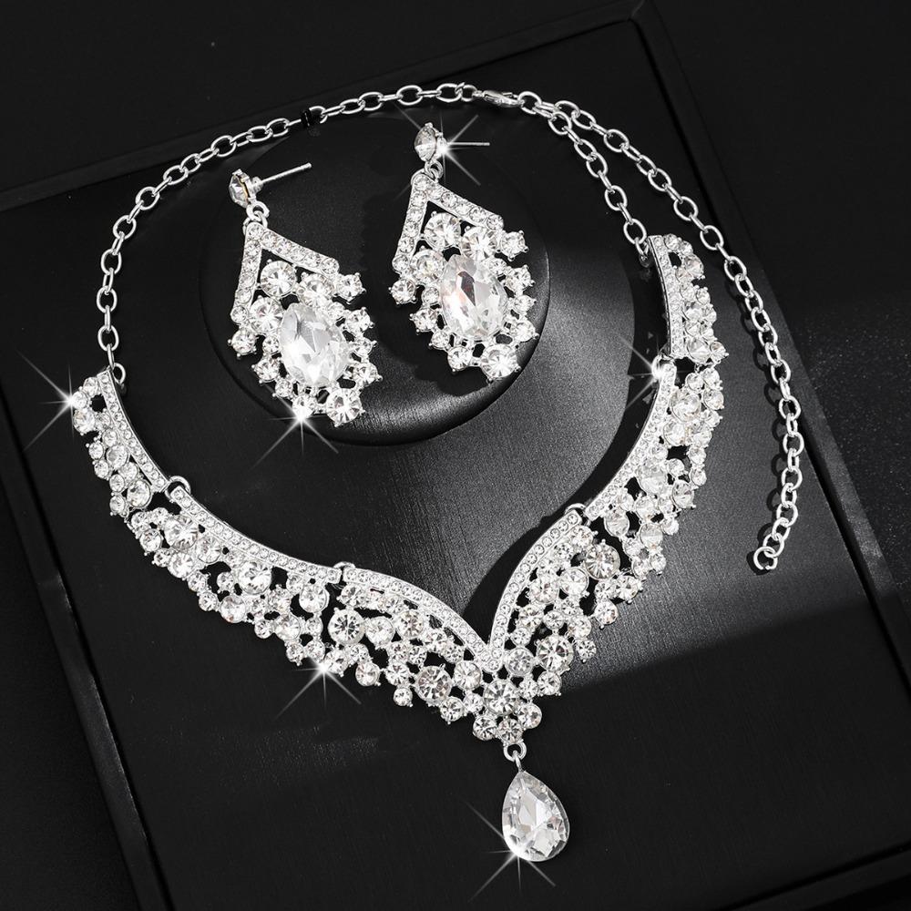 2Pcs/set Elegant Bridal Necklaces Earrings Shining Necklace Earrings Set  Wedding