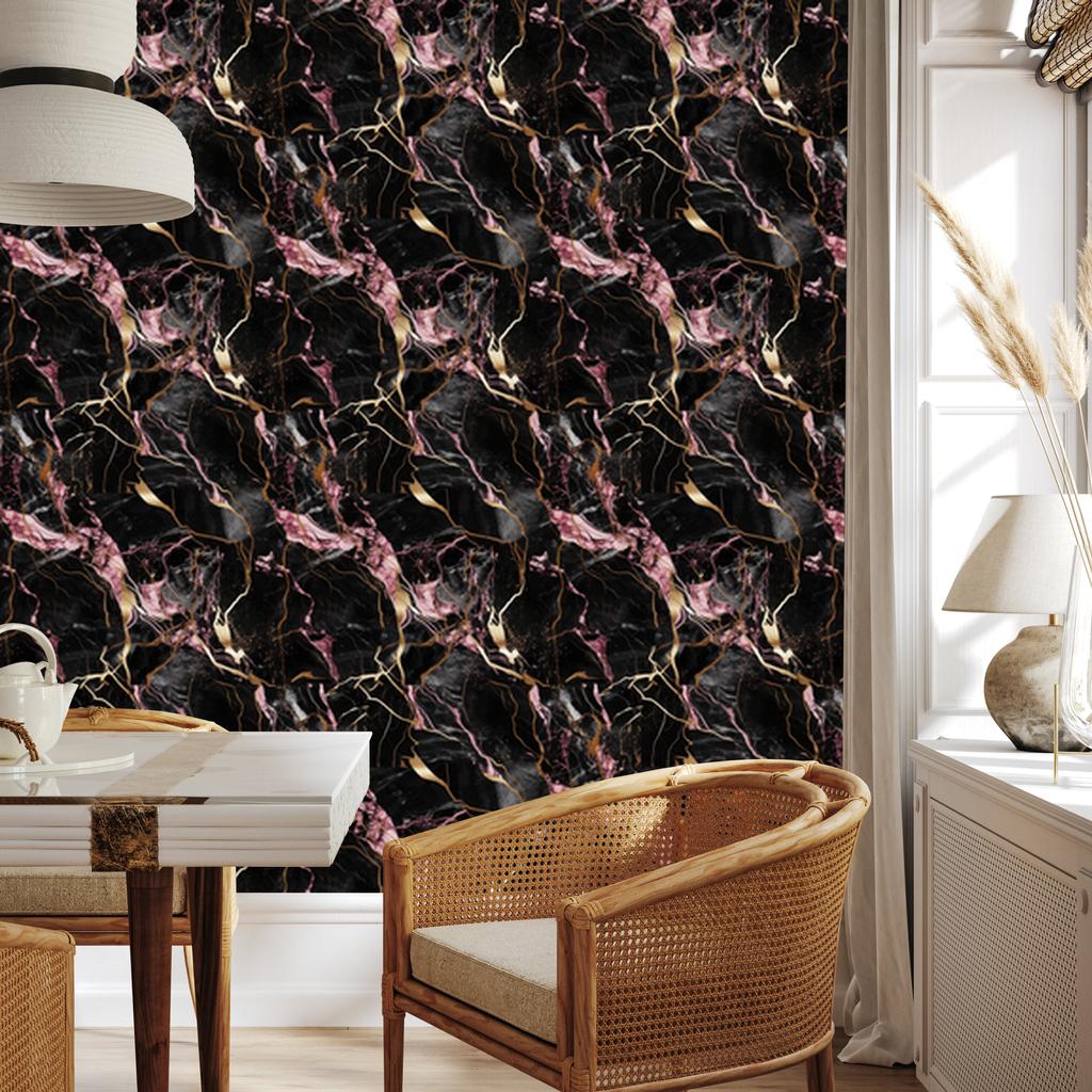 Marble Wallpaper Black, Brown, Burgundy and Rust for Living Room and Bedroom 50x1000