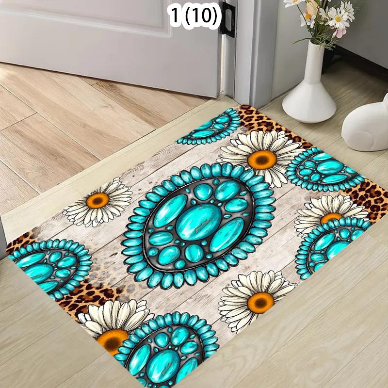 Klassieke Volledige Print Zonnebloem Deurmat Groen Bladwerk Slijtvast Antislip Mat Rustiek Bloemen Vloerkleed voor Entree Huisdecoratie 30x50cm