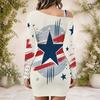 Women Plus Size One Shoulder Long Sleeve Star Stripe Printed Bodycon Mini Dress
