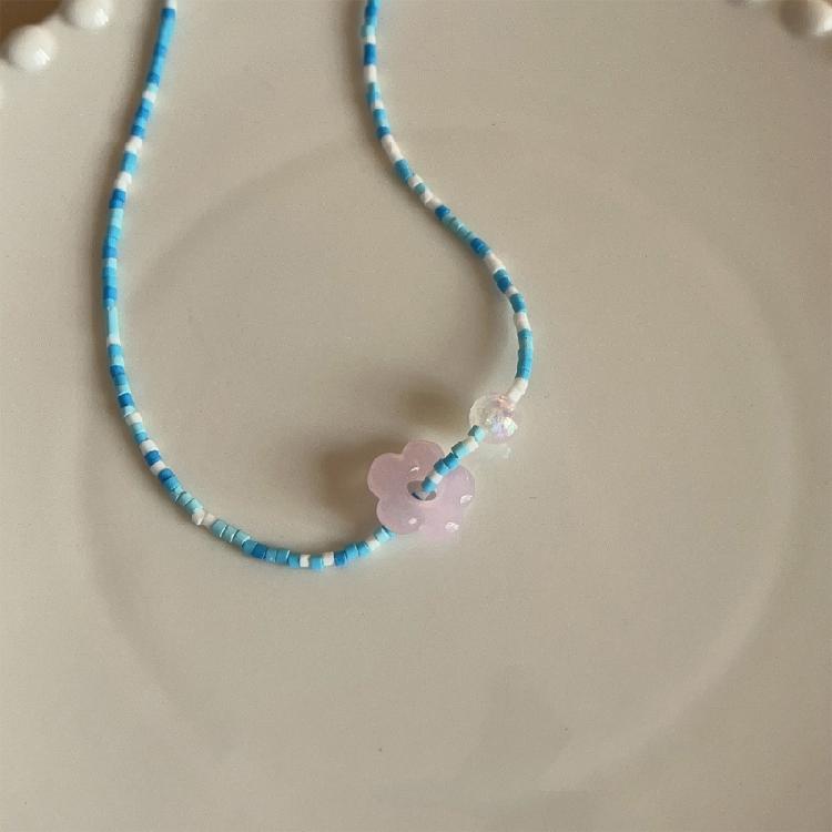 Colorful Flower Necklace Resin Pendant Choker Adjustable Chain Delicate Choker