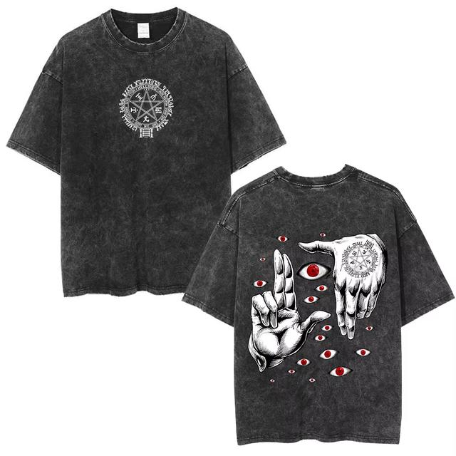 Anime Hellsing Alucard Graphic Washed T-shirt Men Vintage Manga T-Shirts Streetwear Cotton Harajuku Tee Men Casual Tops