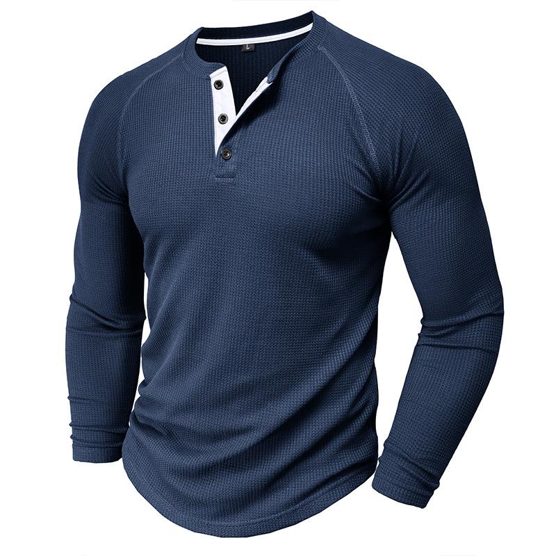 Mens Fall Winter Waffle Knit Long Sleeve Casual Henley Base T Shirt