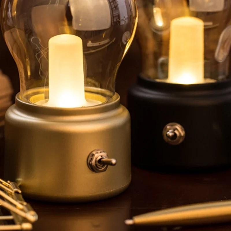 Creative Vintage Light Bulb Night Light for Bedroom Decoration; LED Mood Light for Student Dorm USB Charging Bedside Table Lamp