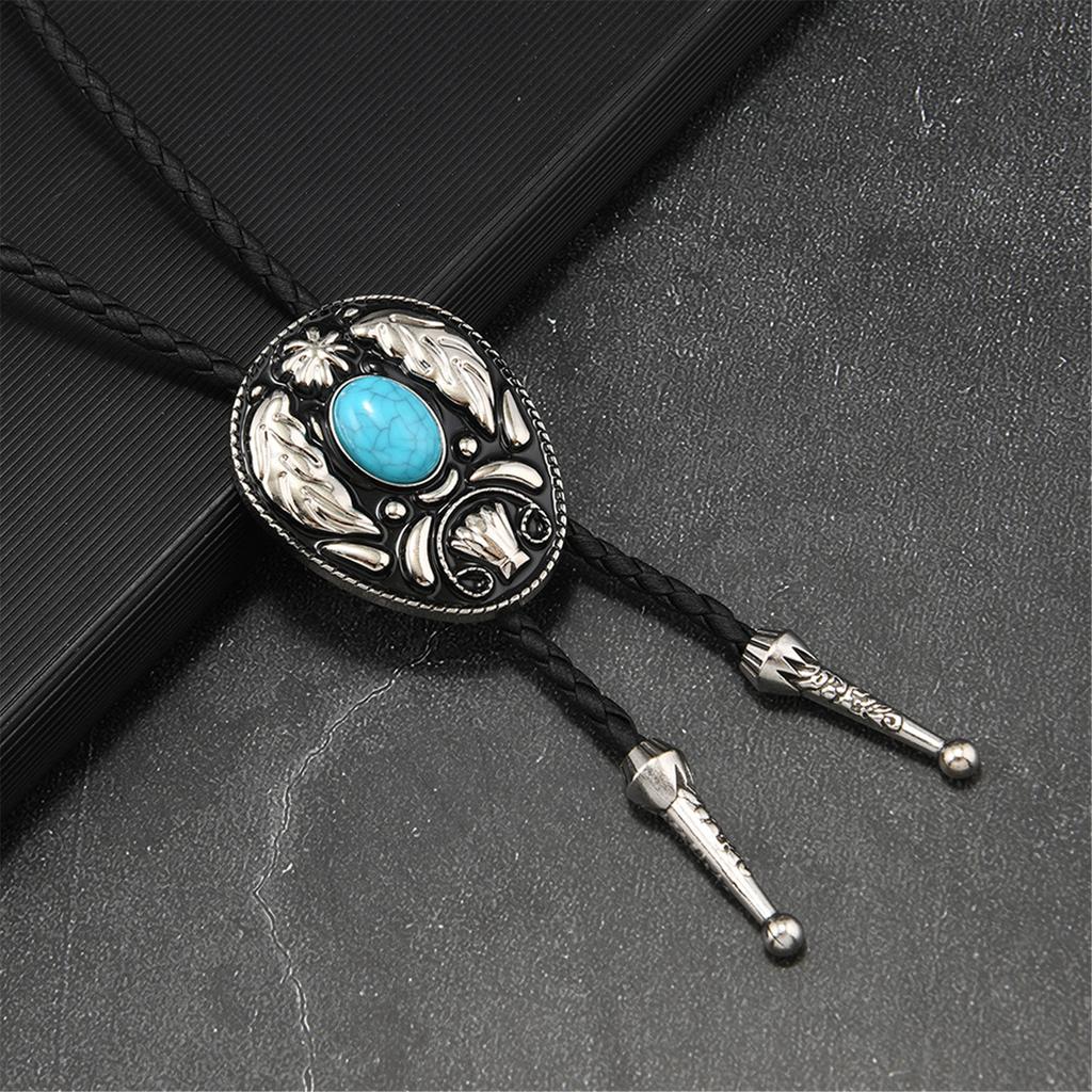 Geflochtene Schnur Bolo Krawatte mit Gravur Stein Anhänger Cowboy Krawatte Halskette Landhausstil Bolo Krawatte Cowboy