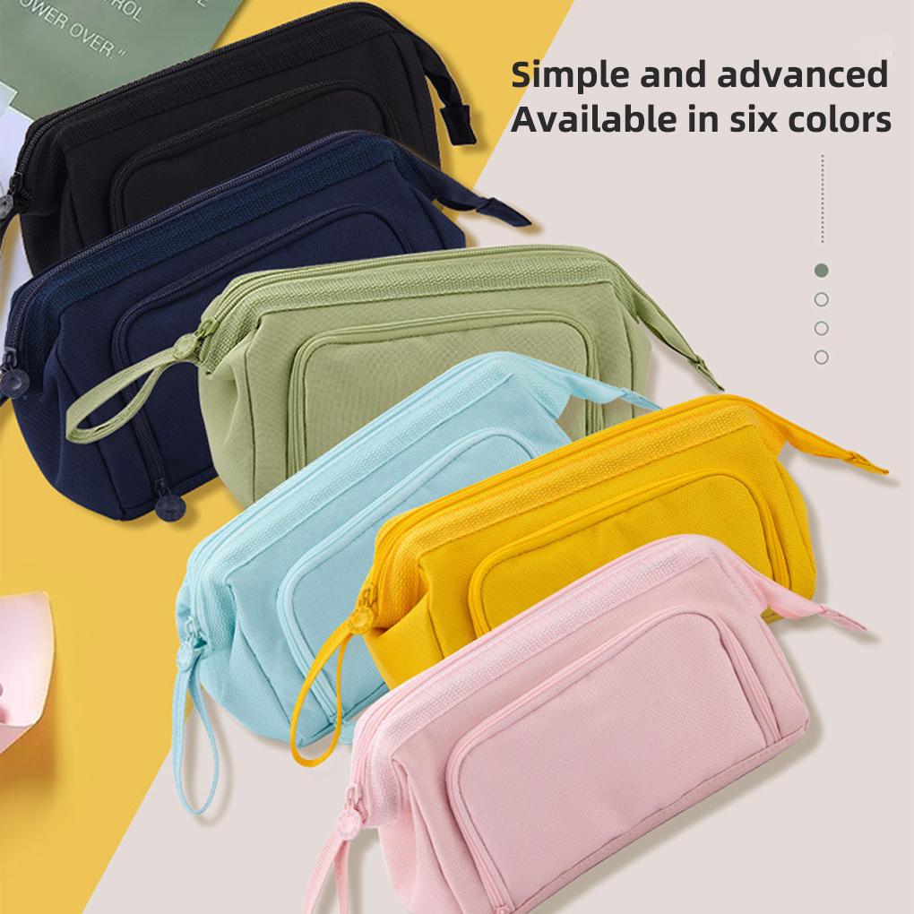 Pencil Bags Capacity Multifunctional Double-Layers Storage Box Solid Color Fabric School Supplies Children Teacher Women Men