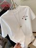 Women's T-shirt Made of 100% Pure ; Features a Unique Print Design of a Heart and Holding Hands; Soft and Breathable Casual Round-neck Short-sleeve T-
