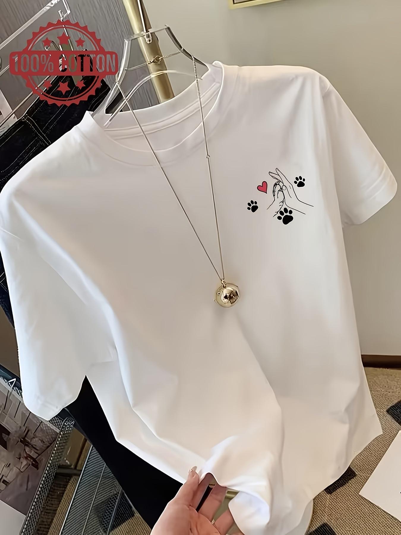 

Women s T-shirt Made of 100% Pure ; Features a Unique Print Design of a Heart and Holding Hands; Soft and Breathable Casual Round-neck Short-sleeve T- 5XL різнокольоровий