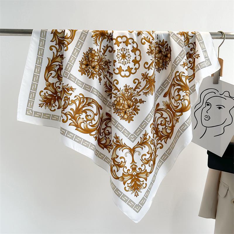 Striped Twill Silk Scarf: Large Square Shawl & Sunscreen Travel Headscarf - 90cm, Perfect for Spring & Autumn