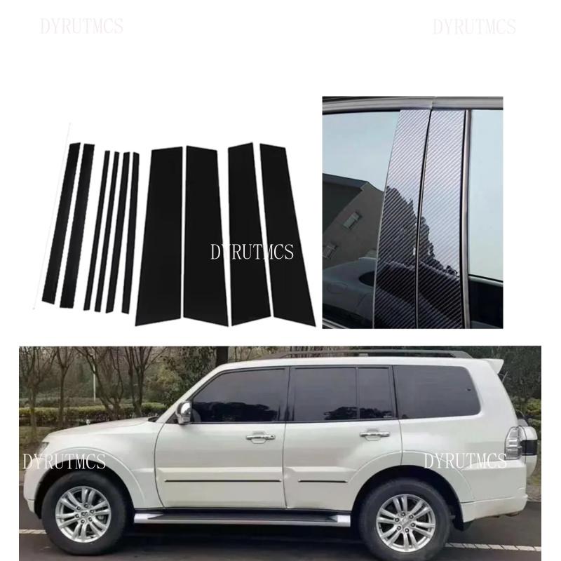 Glossy Black Silver Carbon Pillar Post Fit For Mitsubishi Pajero V79 V93 V97 2007-2021 Door Window Column BC Trim Sticker Cover