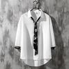 Spring Autumn Popular INS Short Sleeves Japanese Style Casual Shirt Men's Loose-Fit White Collar Button-Up Top for Summer