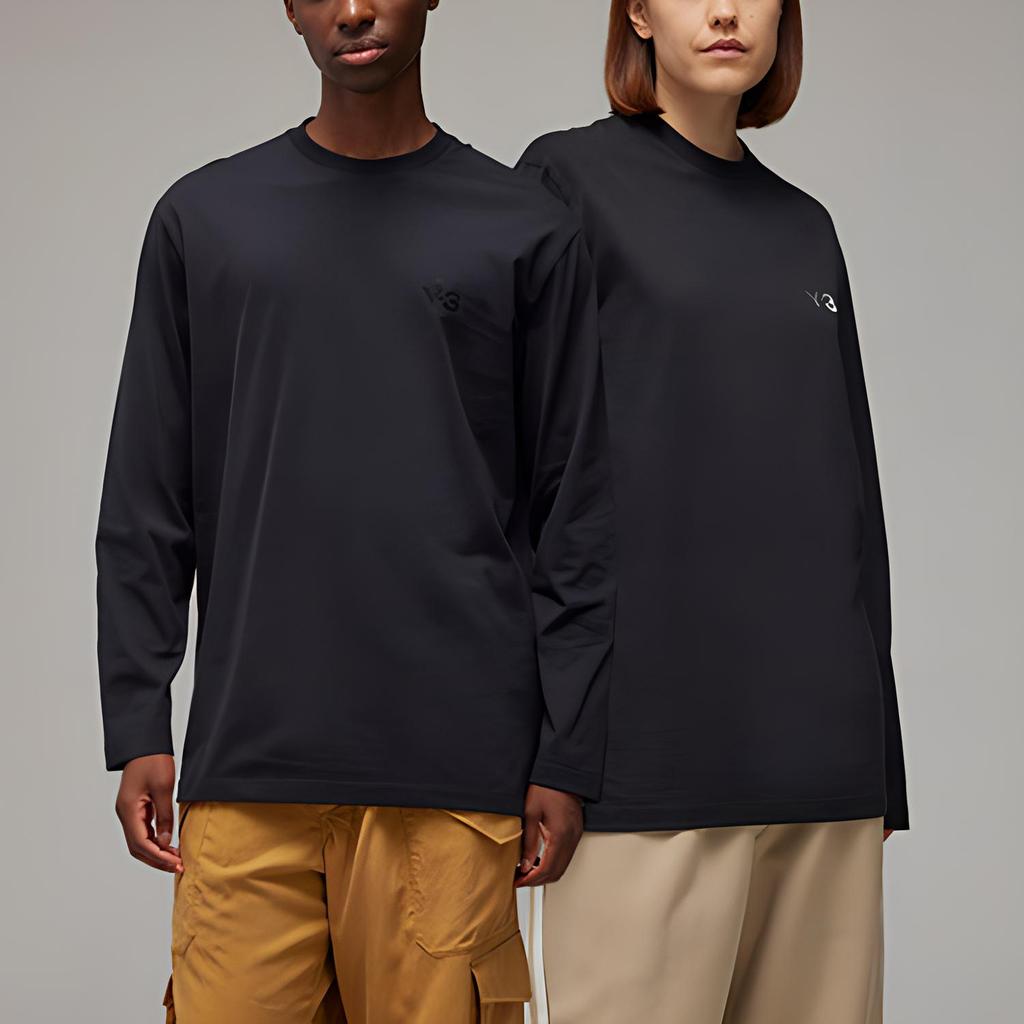 Y-3 Loose Cotton Shoulder Long Sleeve T-Shirt Unisex Tops Black IV8232