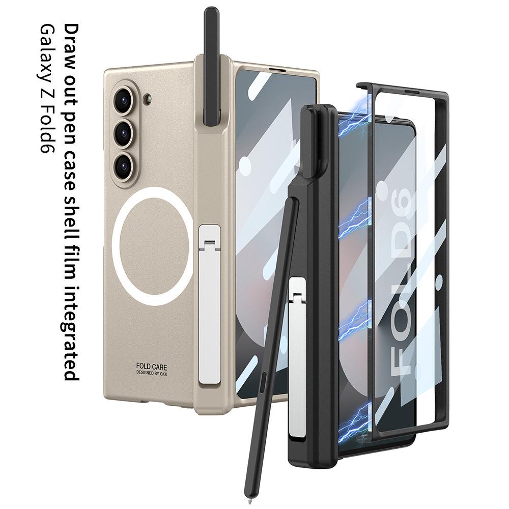 Samsung Z Fold6 Mobile Phone Case Magnetically Absorbed Wireless Charging Pen Case with Bracket Shell Film Integrated Hinge Full Enclosure