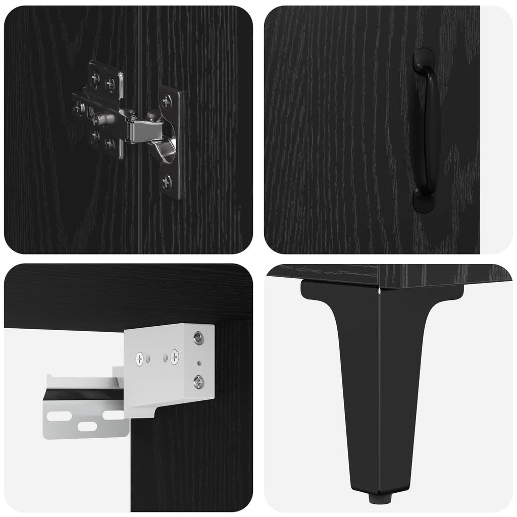 Highboard In Black Oak Look 69.5 X 34 X 180 Cm Particleboard