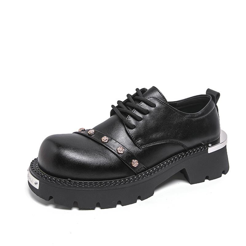 

Large size men s leather shoes 2025 autumn and winter derby shoes low top big head leather shoes men s thick soles increase height casual shoes men 46 чёрный