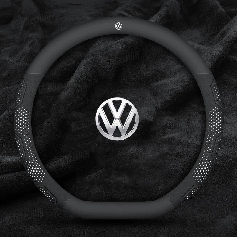For Volkswagen T-ROC T-Cross Touareg Polo Passat Golf GTI Beetle Magotan Tiguan CC Carbon fiber Leather Car Steering Wheel Cover