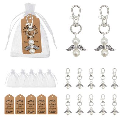 Angel Wings Pendant Keychain Pearl Thanks Card Organza Bag