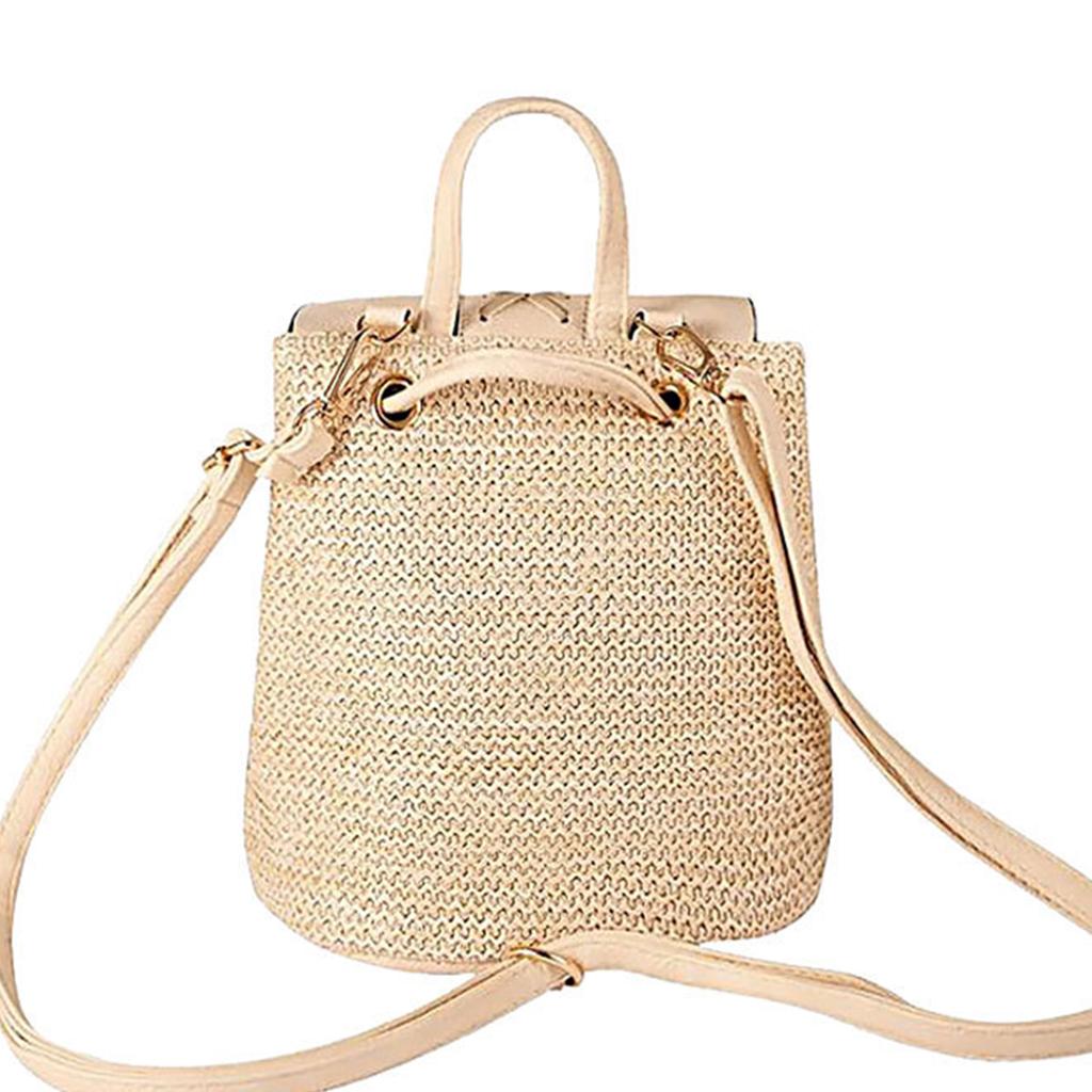 Zaino Intrecciato a Mano con Patta e Coulisse a Spalle Borsa Casual per la Spiaggia