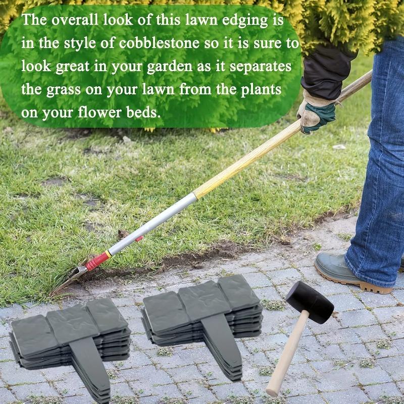 Plastic Garden Edging Border, Imitation Stone Fence Panels, Patio Outdoor Barrier, DIY Garden Landscape Edge Border Spliceable