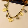 DIEYURO 316L Stainless Steel Sun Flower Heart Crystal Multi Pendant Necklace Lady Vintage Colored Woven Rope Neck Chain Jewelry