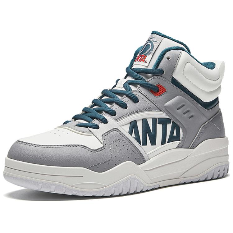 Anta Full Score Fabric Synthetic Leather Plush Comfortable Non-Slip Warm High-Top Skate Shoes Men Skate Shoes White Gray Blue 112448972-4