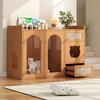 Cat House and Litter Box Cabinet with Feeding Bowls, Cat Rest Area, Storage Area (Litter Box and Cat Cushion Not Included), Walnut Color, 120x45x83 Cm