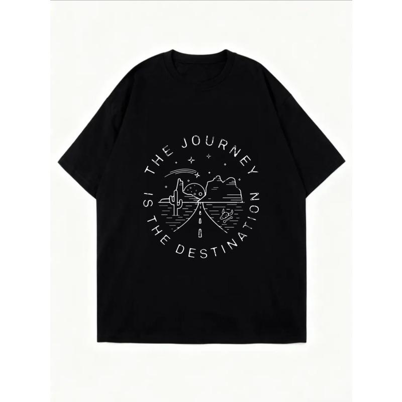 Oversized T Shirt White The Journey Is The Destination Graphic Print Casual Wear For Women