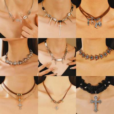 Punk Ριγέ Αλυσίδα Κλειδαριάς Choker Κολιέ για Άνδρες & Γυναίκες