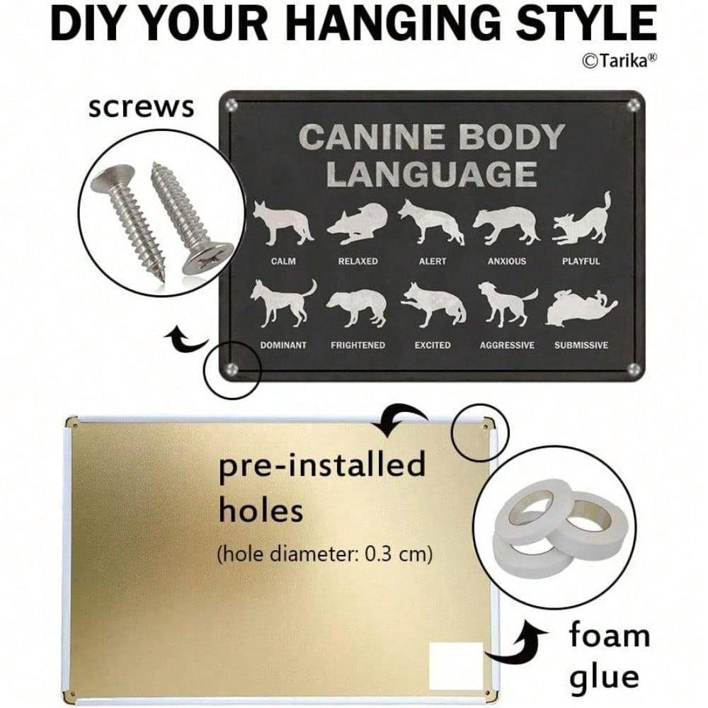 Funny Dog Body Language Metal Tin Sign Vintage Canine Decor Plaque Home Bar Wall Rustic Novelty 8x12