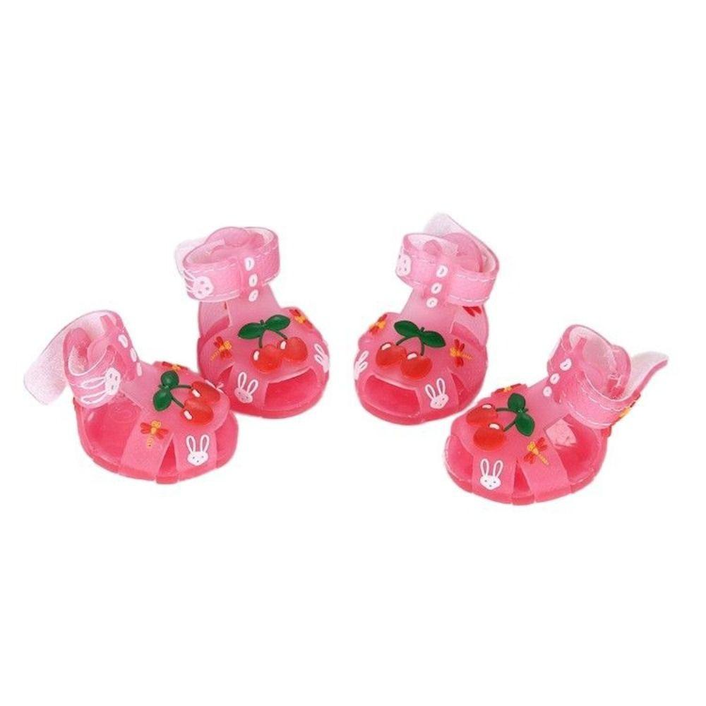 4Pcs/Set Cartoon Dog Summer Jelly Sandals Soft Dog Paw Protector Hollow Puppy Shoes Outdoor Hiking